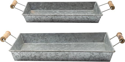 AuldHome Design Galvanized Farmhouse Trays (Set of 2, Small & Medium); Farmhouse Decor Rectangular Trays w/Handles