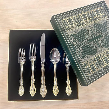 20 Piece Golden Flatware Set for 4, Luxury Silverware Set, 18/10 Stainless Steel Flatware Cutlery Utensil Set, Mirror Polished, Dishwasher Safe (20-Piece for 4)