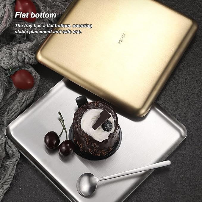3 Pcs Small Serving Tray, Stainless Steel Coffee Table Tray, Wire Drawing Process, Beautiful and Understated, Waterproof and Durable(Silver,10x22CM/4x9IN)