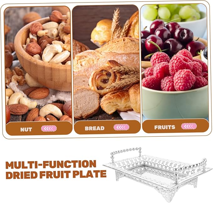 Happyyami Silver Metal Fruit Tray Snack Bowl Candy Container Nut Holder Decorative Serving Plate
