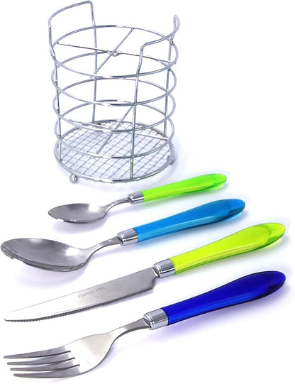 The Original Brink House Sea Blue Green Mix & Match Stainless Steel Cutlery Set with Translucent Handles / 16 pieces with Metal Stand/Lifestyle utensils set for home, apartment, dorm, outdoor events