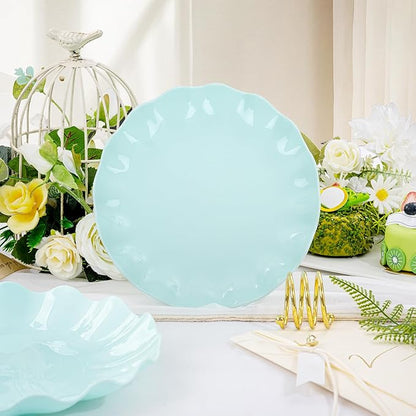 LIYH 20 Pcs 7.5 Inch Ice Blue Plastic Scalloped Plates Reusable - Unbreakable Dessert Plastic Cake Plates Dishwasher Safe Perfect for Party Birthday