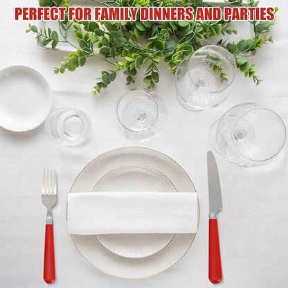 Sabary 40 Pcs Handle Silverware Stainless Steel Sets for 8 Flatware Cutlery with Colored Handles 8 Dinner Knife, 8 Dinner Fork, 8 Salad Fork, 8 Dinner Spoon, 8 Dessert Spoon for Home(Red)