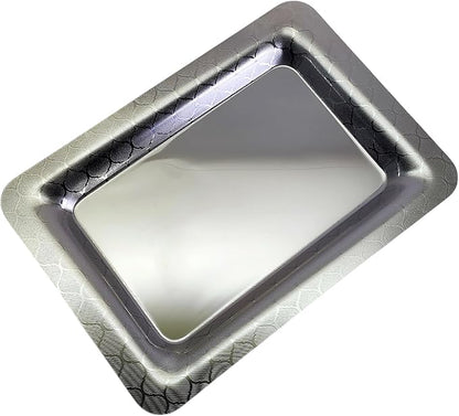 (Pack of 3) 15.7 inch x 11 inch Oblong Chrome Plated Serving Tray in Different Pattern Stylish Design Floral Engraved Iron Gold Edge Decor Wedding Dessert Buffet Platter Plate NC-017