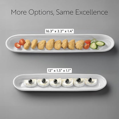 Restaurantware Siluro 16.3 Inch Olive Tray 1 Narrow Olive Plate - Microwave-Safe Oven-Safe White Porcelain Narrow Serving Tray Chip-Resistant For Olives Or Cheeses