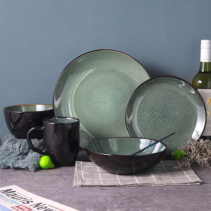 60 Piece Kitchen Porcelain Dinnerware Set, Round Ceramics Plates and Bowls Sets, Modern Tableware, Dishes Dinner Set with Dinner Plate, Dessert Plate, Bowl and Mug, Service for 12