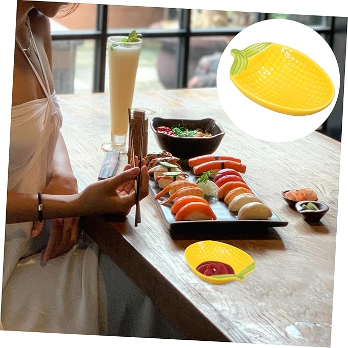 Corn Shaped Ceramic Dipping Sauce Dish Creative Cartoon Dessert Plate for Appetizers Unique Small Serving Plate for Sushi and Snacks