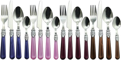 The Original Brink House Gala Mix & Match Stainless Steel Cutlery Set with High-Sheen Baroque Handles / 16 pieces with Metal Stand, Lifestyle utensils set for home, first apartment, dorm, dinner party