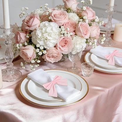 12 Pcs Pink Bow Napkin Rings,Wedding Napkin Rings,Velvet Napkin Ring Holders for Holiday Serviette,Birthday Anniversary Party Dinner Valentines Day Wedding Dining