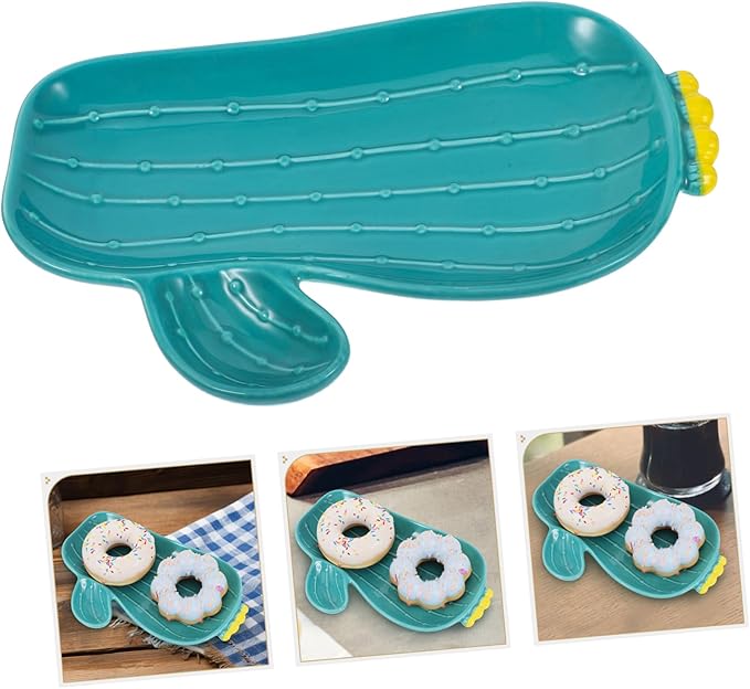 PRETYZOOM Multi-functional Cactus Plate Cute Ceramic Serving Dish for Fruit Snacks and Appetizers for Creative Dining and Home Decor