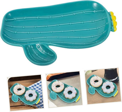PRETYZOOM Multi-functional Cactus Plate Cute Ceramic Serving Dish for Fruit Snacks and Appetizers for Creative Dining and Home Decor