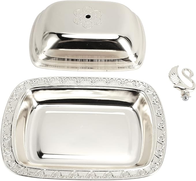 Stainless Steel Serving Plate, 7"x 5" Small Fruit Tray with Swan Handle Lid, Fruit Dish Snack Serving Tray Decorative Dessert Platter Candy Holder for Wedding Home Birthday Party(Silver)