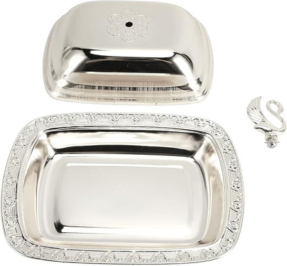 Stainless Steel Serving Plate, 7"x 5" Small Fruit Tray with Swan Handle Lid, Fruit Dish Snack Serving Tray Decorative Dessert Platter Candy Holder for Wedding Home Birthday Party(Silver)
