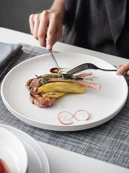 Kanwone Porcelain Dinner Plates - 10 Inch - Set of 6, White, Microwave and Dishwasher Safe Plates, White Dishes, Morden Plates