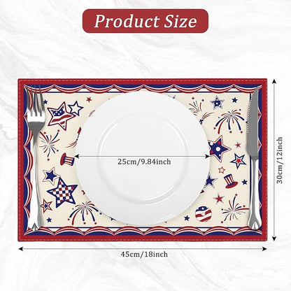 comfoyar America Stars 4th of July Placemats Set of 4, 12x18 Inch Non-Slip Linen Independence Day Place Mats, Washable Absorbent Table Mats for Kitchen Dining Party Table Decoration