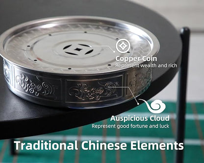 Stainless Steel Tea Tray, Traditional Chinese Gongfu Tea Serving Tray, Auspicious Clouds and Copper Coins Design for Good Luck and Wealth, Water Storage (Large)