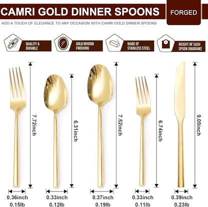 18/0 20-Piece Gold Silverware Set, Flatware Set Stainless Steel, Modern Cutlery Set, Service for 4, Mirror Finish Dishwasher Safe