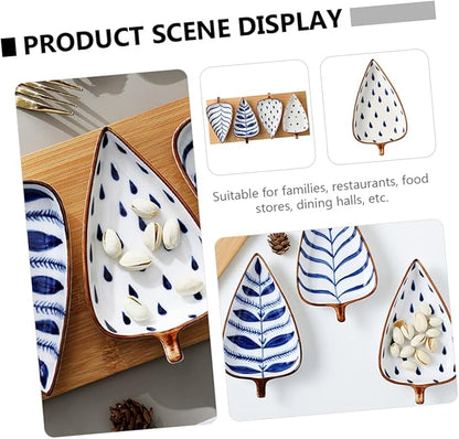 Amosfun Ceramic Leaf Shape Snack Dish Hand-Painted Japanese Appetizer Plates Mini Sauce Dish for Seasoning for Dipping and Serving 4-Inch Tableware Set for Home Use