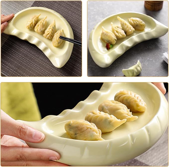 VALICLUD Ceramic Dumpling Shaped Plate Creative Tableware for Restaurants for Appetizers Snacks Desserts Spacious Design for Family Gatherings Dining Experiences