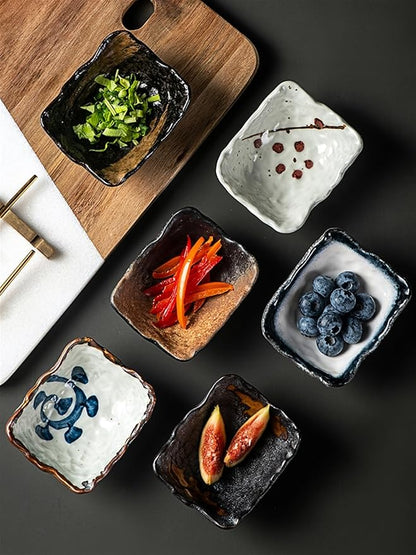 Dipping Bowls Creative Japanese Ceramic Plate Snack Dish Household Tableware Seasoning Plate Dipping Plate Soy Sauce Plate Vinegar Plate Appetizer Bowls(D)