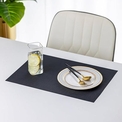 LEXMORE Placemats Set of 6 Vinyl/Plastic Woven Place Mats for Kitchen Table Indoor/Outdoor Washable Placemat Wipeable Dining Table Mats(Black)