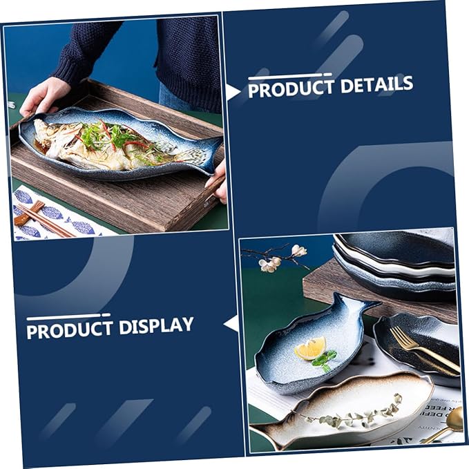 BESTOYARD Fish Shaped Ceramic Serving Tray 12 Inch Oval Plate for Fish Dishes Home Kitchen and Restaurant Use for Serving Appetizers and Snacks