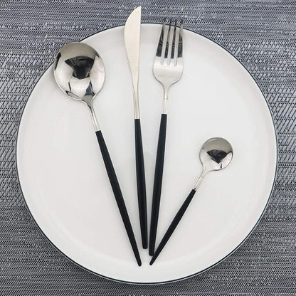 JASHII Black Silver Silverware Set, 20-Piece Stainless Steel Satin Finish Flatware, Kitchen Utensils, Mirror Polished Tableware Cutlery for Home and Restaurant, Dishwasher Safe