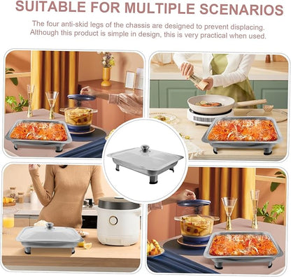 Ciieeo Stainless Steel Buffet Serving Tray with Combined Cover Rectangular Food Holder for Parties Kitchen Use and Display and Stable Design with Transparent Lid