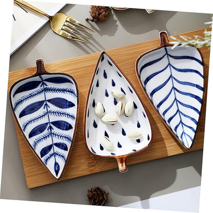 Homoyoyo Ceramic Snack Serving Plate with Leaf Design for Appetizers Sauces and Desserts for Home Dining Restaurants and Events