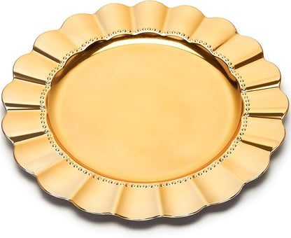 12 Piece Gold Charger Plate Set, 13Inch Round Disposable Charger Plates Alternative, Versatile Decorations for Events, Holidays, Celebrations and Gift Ideas