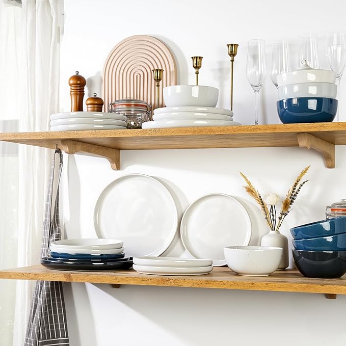 Stellar Plates and Bowls Sets Dishes Set for 8 Handpainted Dinnerware Sets 24 Pieces, Speckled Ceramic Plate Set Scratch Resistant Microwave & Dishwasher Safe (Laguna Dawn)