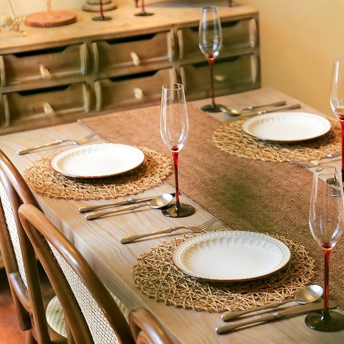 AHHFSMEI Paper Braided Round Placemats Set of 6 Natural Non-Slip Heat Resistant Table Mats for Dining Tables Woven Indoor & Outdoor Place mats(Brown)