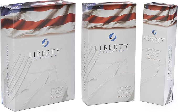 Liberty Tabletop American Outdoors 45 Piece Flatware set Service for Eight with Serving Set Made in the USA Silverware