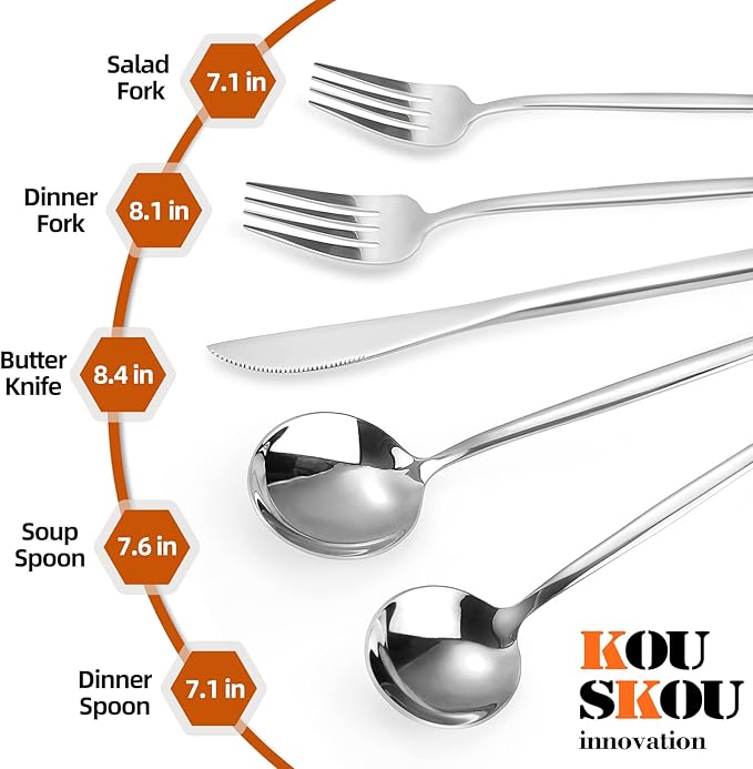 Silverware Set, Stainless Steel 20 Piece Flatware Sets Service for 4, Cutlery Utensil Set, Mirror Polished, Include Fork Knife Spoon Set, Dishwasher Safe