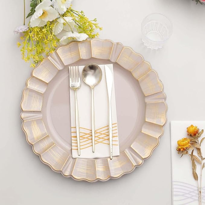 Efavormart Set of 6-13" Round - Taupe Plastic Charger Plates With Waved Scalloped Rim for Wedding, Outdoor Receptions, Banquets, Holiday Dinner plates Chargers
