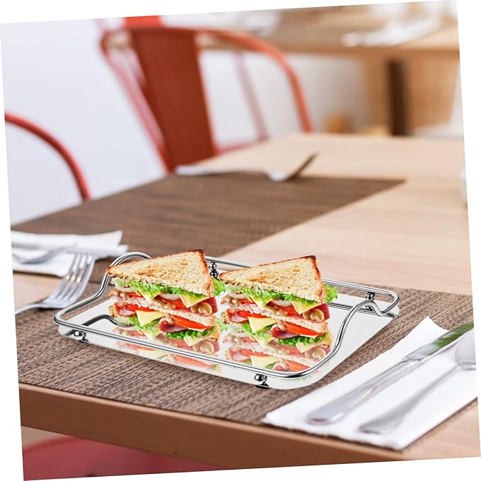 PRETYZOOM Entertaining Large Tray Stainless Steel Serving Trays Handles Rectangular Food Serving Tray