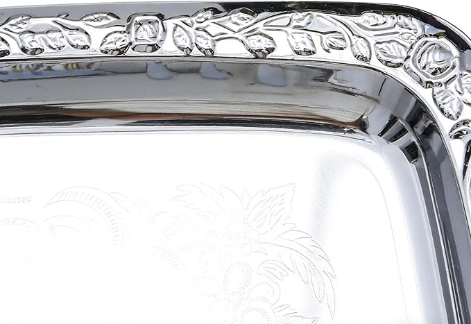 2PCS Silver Serving Tray with Handles, 15 x 9 Inch Stainless Steel Rectangle Platter, Silver Tray for Food Serving, for Party Food Breakfast Tea Farmhouse Home Decor