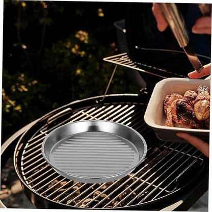 Mobestech Stainless Steel Round Serving Tray Seafood Platter for Bbq and Snacks Elegant Silver Cooking Utensil for Home Parties and Outdoor Cooking Easy to Clean and Stackable
