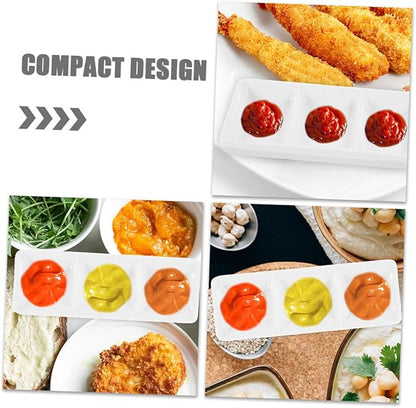 Alipis 4pcs Snack Plate Condiment Plate Ceramic Dipping Bowls Compartments for Sauce Vinegar Snacks Bbq Salad Dressings