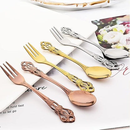 Elegant 32-Piece (4 Set) Retro Flatware Set, Stainless Steel Cutlery Set - Complete Eating Tableware Serving Set, Dishwasher Safe, Shiny Mirror Polish (Rose Gold)