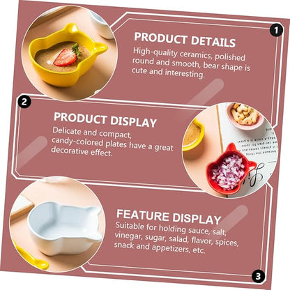 Cabilock 6pcs Mini Ceramic Seasoning Dishes Set Multifunctional Food Sauce Plates Kitchen Condiment Bowls for Dipping and Serving Appetizers Random Color