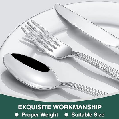 40 Pieces Silverware Set, Pearled Edge Silverware Cutlery Set Service for 8, Premium Stainless Steel Flatware Set, Knife Fork Spoon Tableware Set for Home, Restaurant, hotel, Dishwasher Safe