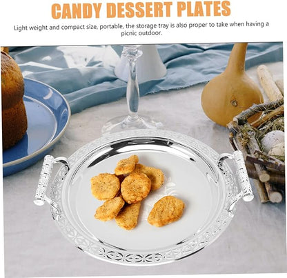European Style Round Serving Tray Elegant Appetizer Dish for Fruits Desserts Snacks Silver Patterned Platter Multi Functional Decorative Storage Plate for Home