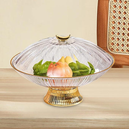 Serving Tray Footed Cake Plate Organizer Decorative Holder W/Lid Nuts Dessert Storage Tray Fruit Plate for Household Tabletop, Silver/284 (Color : Gold)