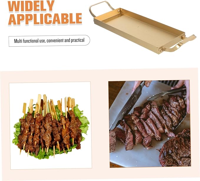 Ciieeo Stainless Steel Barbecue Platter Dual Handles Modern Korean Style Serving Tray for Appetizers Snacks Fruit and Desserts Small Rectangular Design Gold