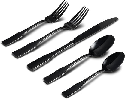 Alata Kate Black Mirror 20-Piece Silverware, Service for 4, Stainless Steel Flatware, Mirror Polished Cutlery, Dishwasher Safe