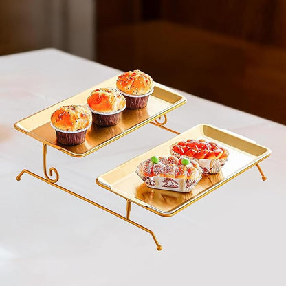 Fruit Tray Dessert Tray Serving Dish Two Layer Platter Organizer Iron Construction Modern Design Suitable for Gift Giving Dining Table Event, Gold