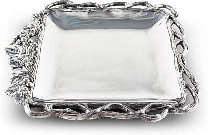 Arthur Court Designs Aluminum Grape Open Vine Square Tray 12 inch Square