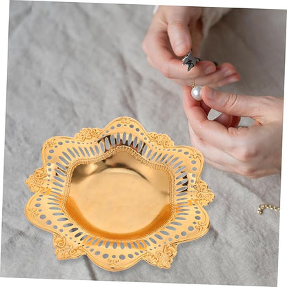 PRETYZOOM Golden Metal Serving Tray for Appetizers Jewelry and Fruits Vintage Decorative Platter for Parties Snacks and Desserts Multifunctional Design for Home and Events
