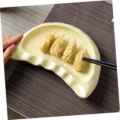 GLEAVI Dumpling Shaped Plate Unique Ceramic Serving Dish for Appetizers Salad and Snacks Microwave Oven Safe Adorable Design for Parties and Buffets